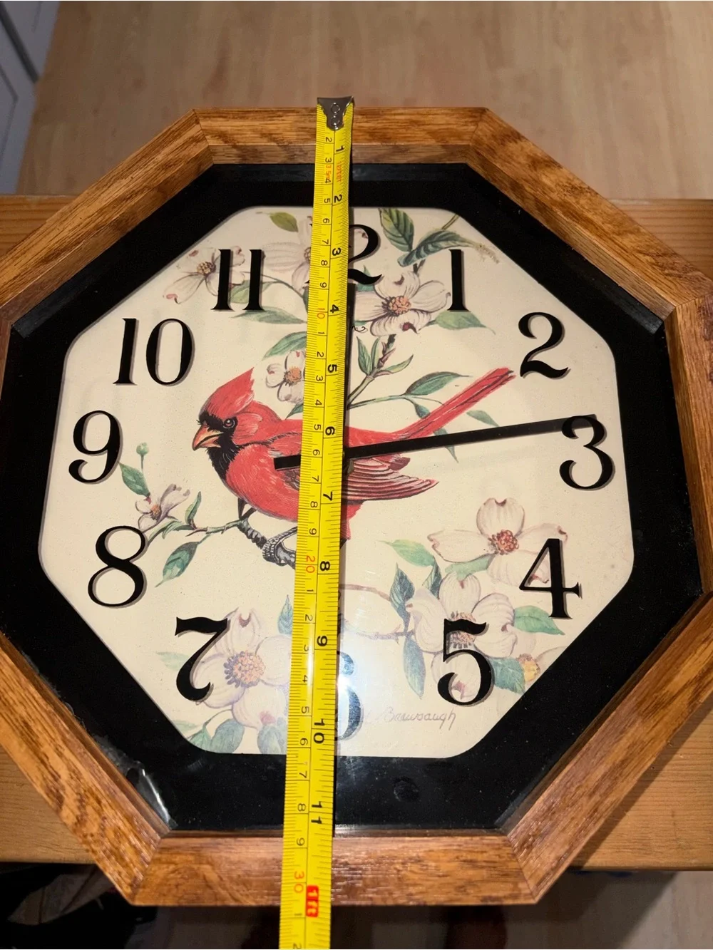 Red Cardinal Floral Wall Clock - Classic Octagon Design